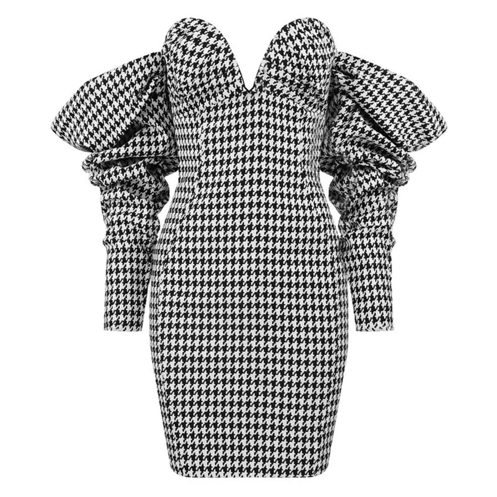 Off-Shoulder Houndstooth Mini Dress | Fall/Winter | Luxury Boutique – S M L - Picture 9 of 16